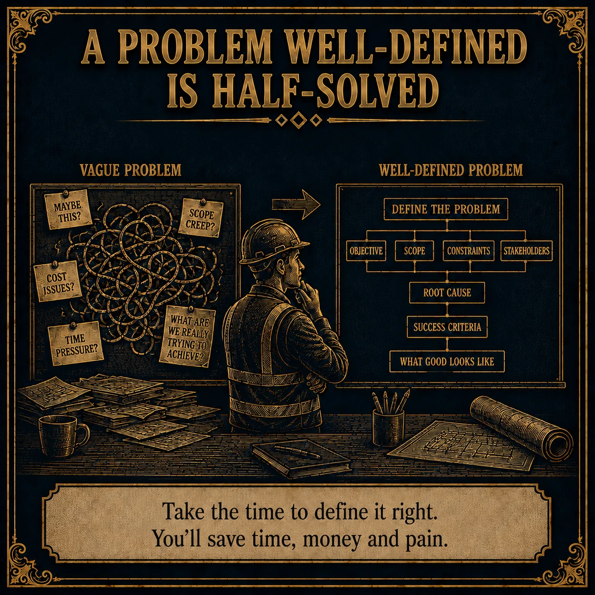 A Problem Well-Defined Is Half-Solved operating law artwork