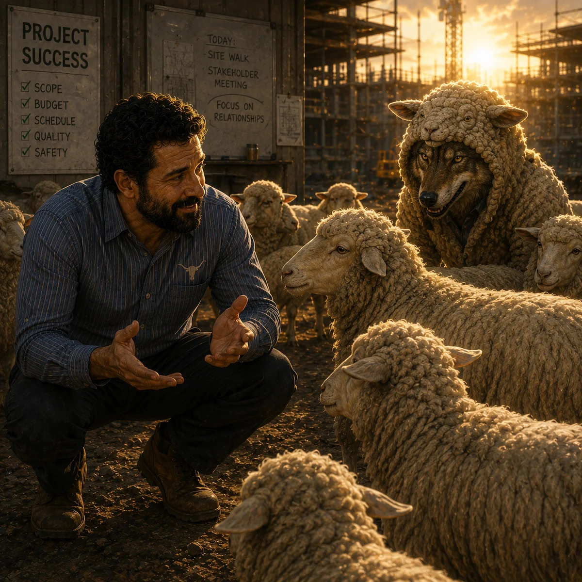 A wolf in sheep's clothing practical construction wisdom artwork