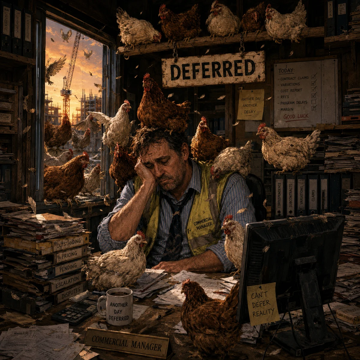 Chickens coming home to roost practical construction wisdom artwork