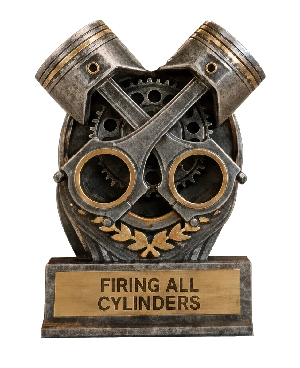 FIRING ALL CYLINDERS trophy marker