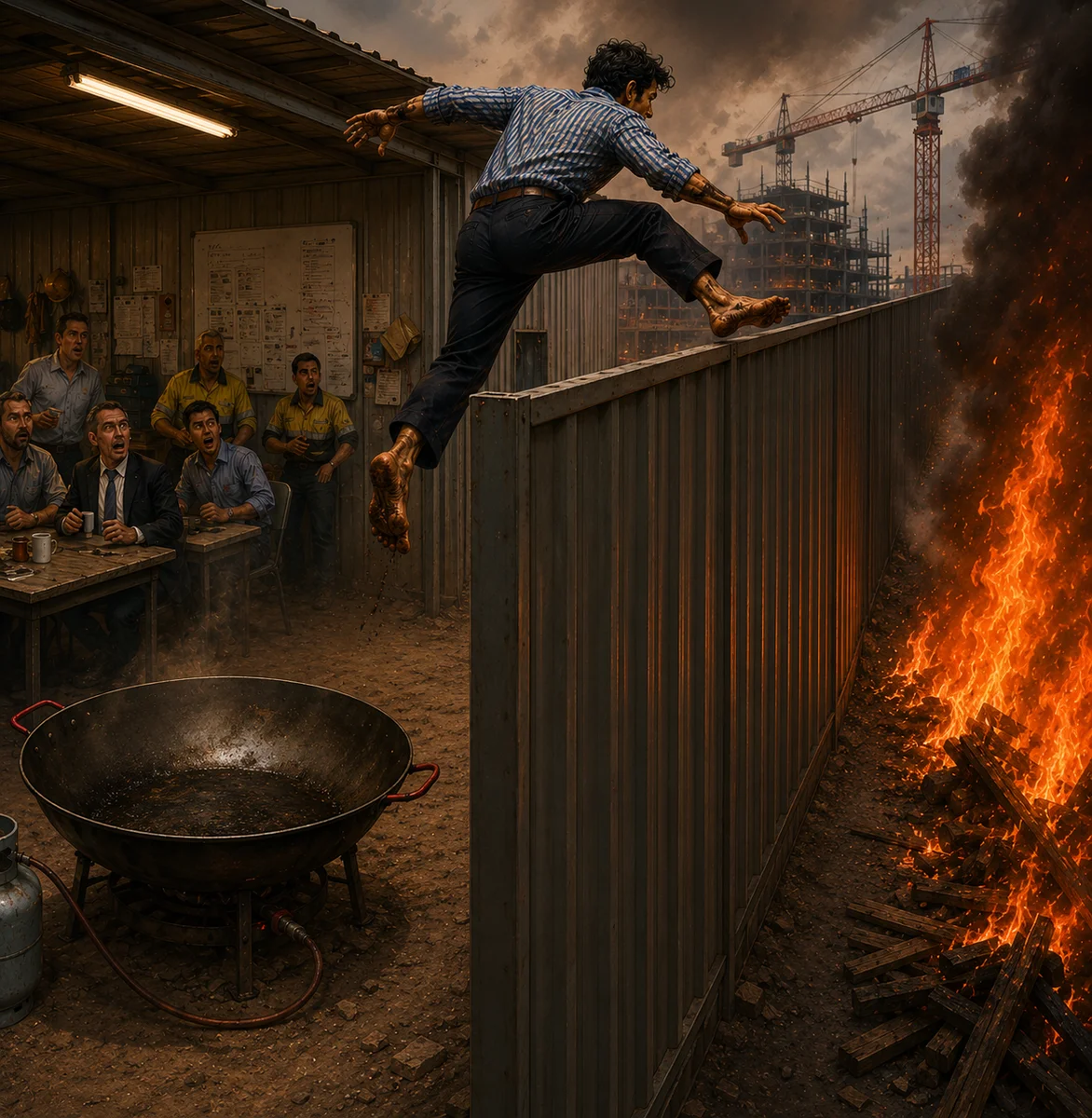 From the frying pan into the fire practical construction wisdom artwork