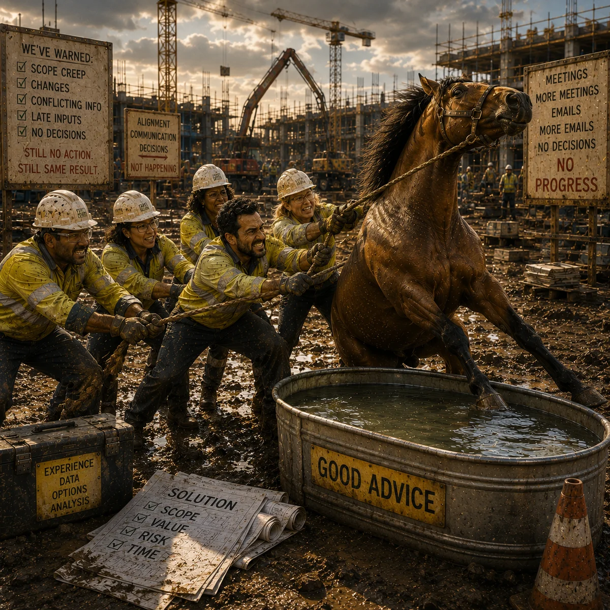 Lead a horse to water practical construction wisdom artwork