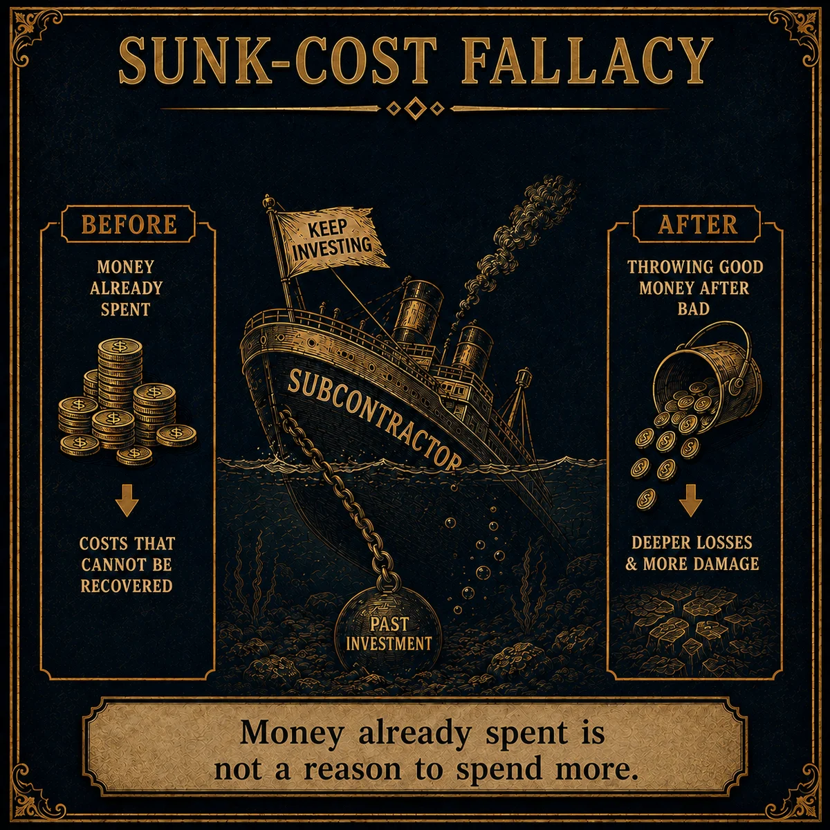 Sunk Cost Fallacy operating law artwork