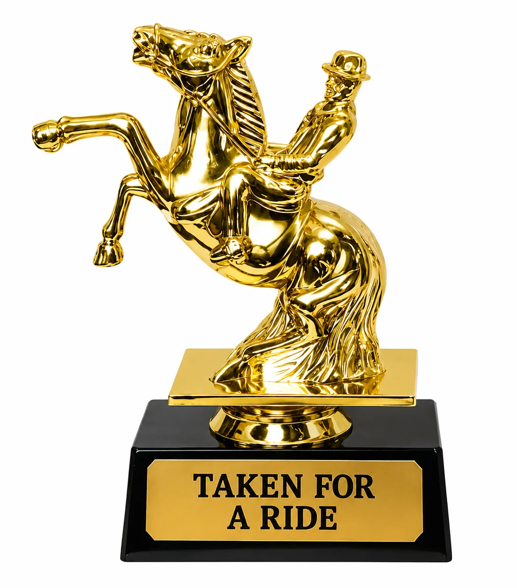 TAKEN FOR A RIDE trophy marker