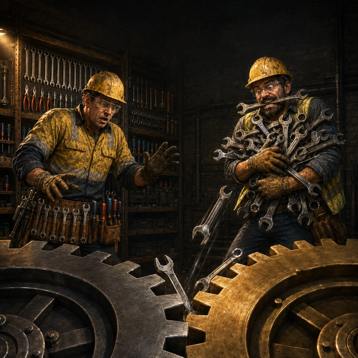 Throwing a spanner in the works practical construction wisdom artwork