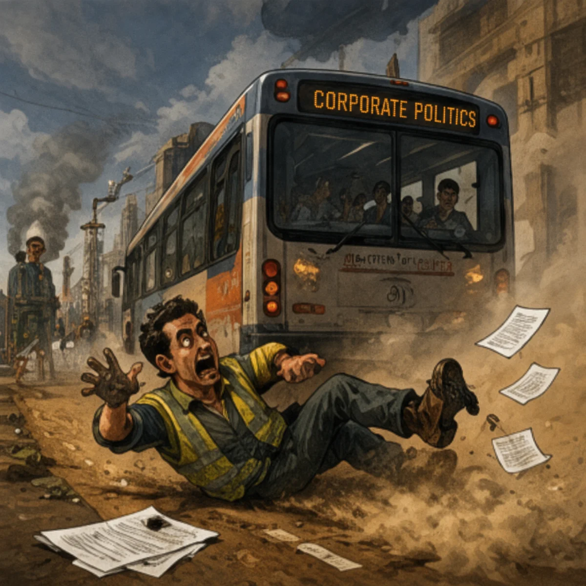 Thrown under the bus practical construction wisdom artwork