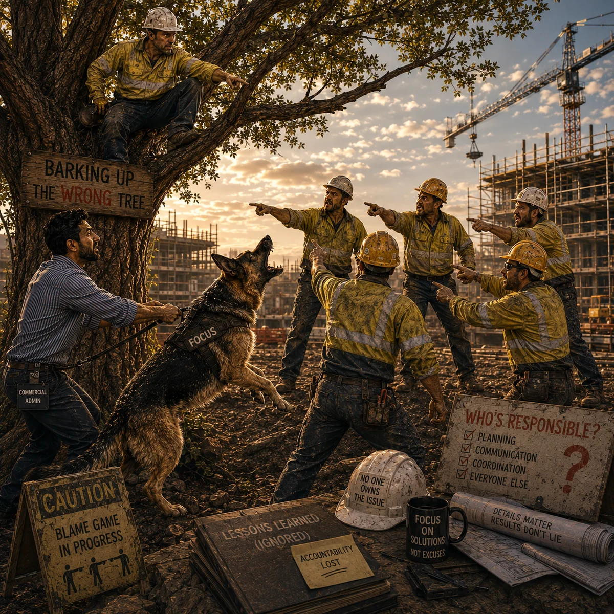 You're barking up the wrong tree practical construction wisdom artwork