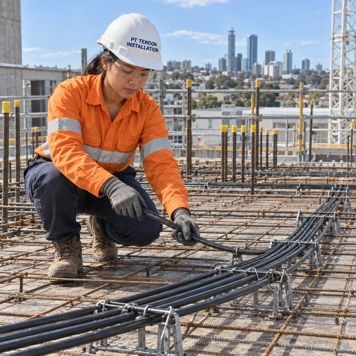 Post-tensioning on an Australian construction site