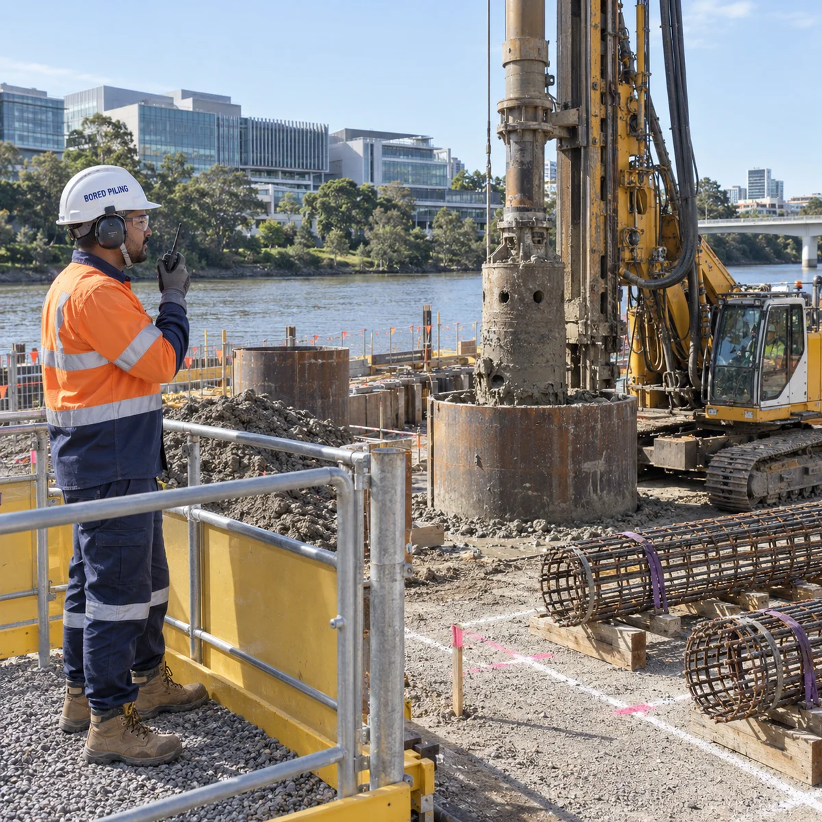 Piling, shoring and retention works on an Australian construction site