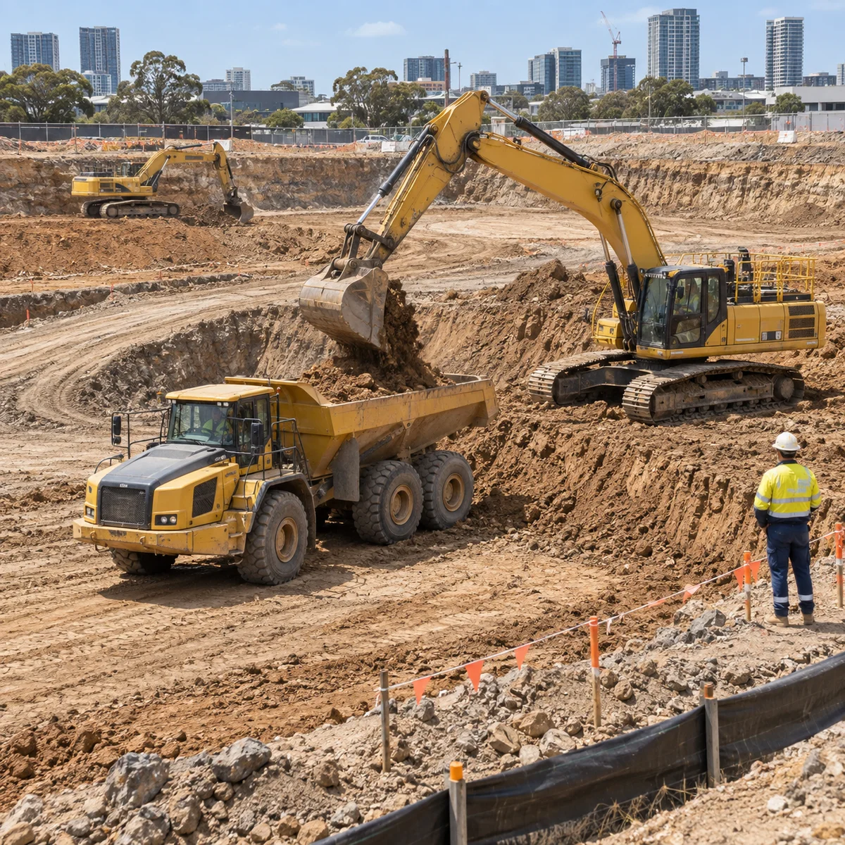 Bulk earthworks and civil works works on an Australian construction site