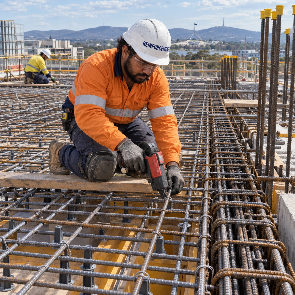 Reinforcement fixing on an Australian construction site